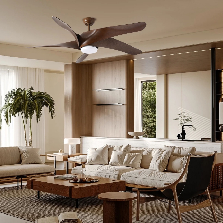 ZEVENTI - Світлодіодний стельовий вентилятор LUCCA LED/18W/230V 3000-6000K Wi-Fi Tuya коричневий + пульт дистанційного керування