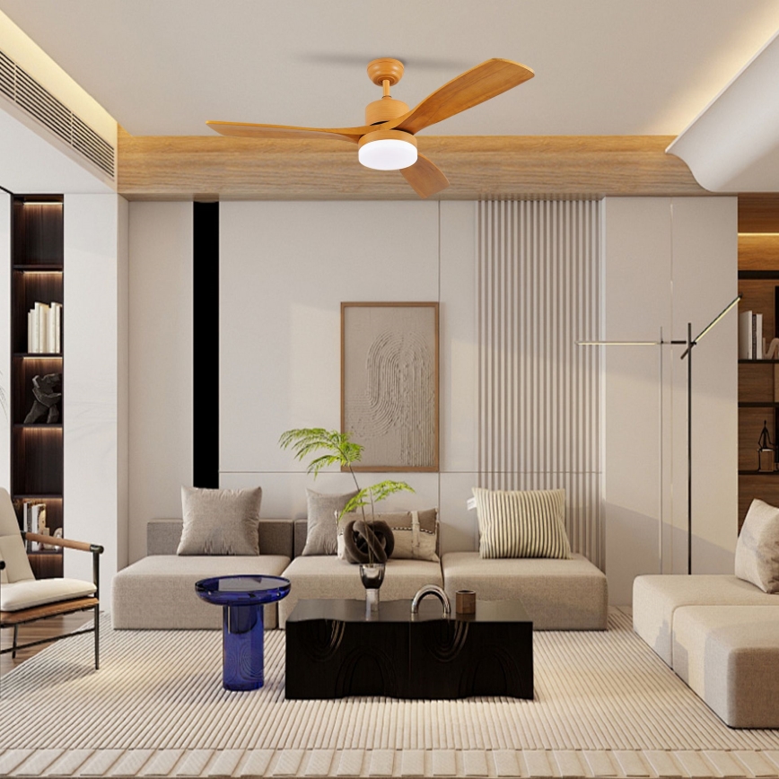 ZEVENTI - Світлодіодний стельовий вентилятор MARE LED/24W/230V 3000-6000K Wi-Fi Tuya дуб + пульт дистанційного керування