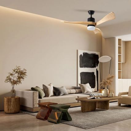 ZEVENTI - Світлодіодний стельовий вентилятор NATURITO LED/18W/230V 3000-6000K Wi-Fi Tuya чорний/дуб + дистанційне керування