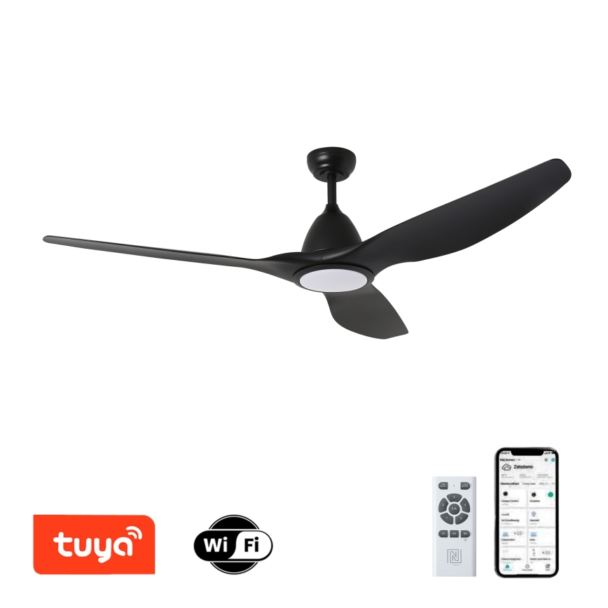 ZEVENTI - Світлодіодний стельовий вентилятор з регулюванням яскравості URBINO LED/20W/230V 3000-6000K Wi-Fi Tuya чорний + пульт дистанційного керування
