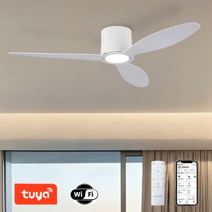 ZEVENTI - LED стельовий вентилятор із регулюванням яскравості VENTORA LED/24W/230V 3000/4000/6000K Wi-Fi Tuya білий + пульт дистанційного керування