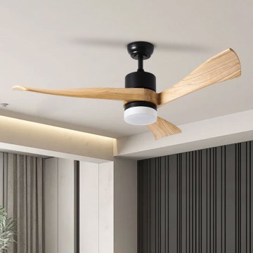 ZEVENTI - Світлодіодний стельовий вентилятор з регулюванням яскравості NATURITO LED/18W/230V 3000-6000K Wi-Fi Tuya чорний/дуб + пульт дистанційного керування