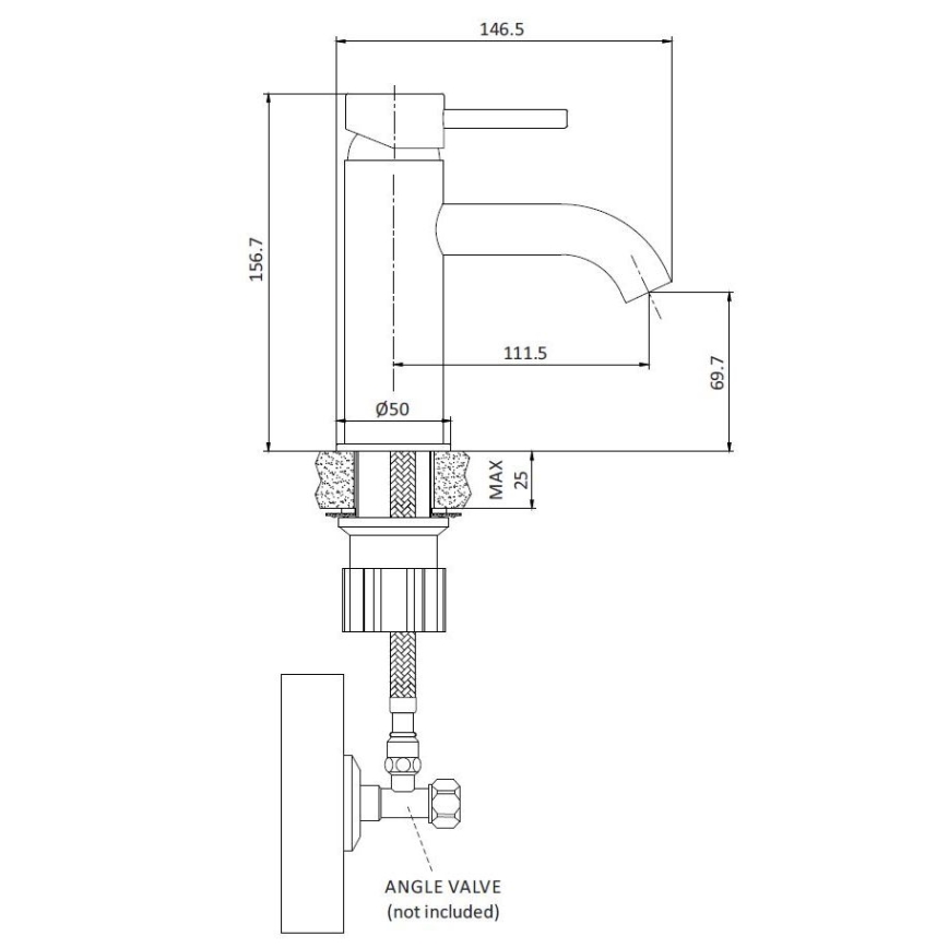 Змішувач для умивальника DRAGOR 15,6 см зі шліфованої латуні