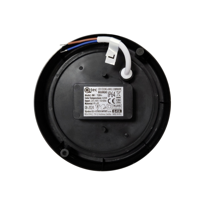 Зовнішній LED-стельовий світильник 8 Вт/230 В, 4200 К, діаметр 14 см, IP64, чорний