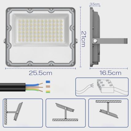 Зовнішній світлодіодний прожектор LED/100W/230V 4500K IP65 сірий