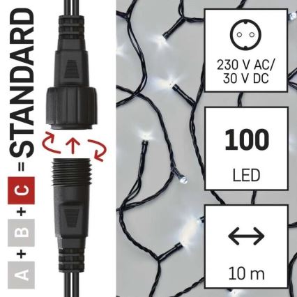 Зовнішня LED-гірлянда 100 LED/10 м IP44, холодне біле світло