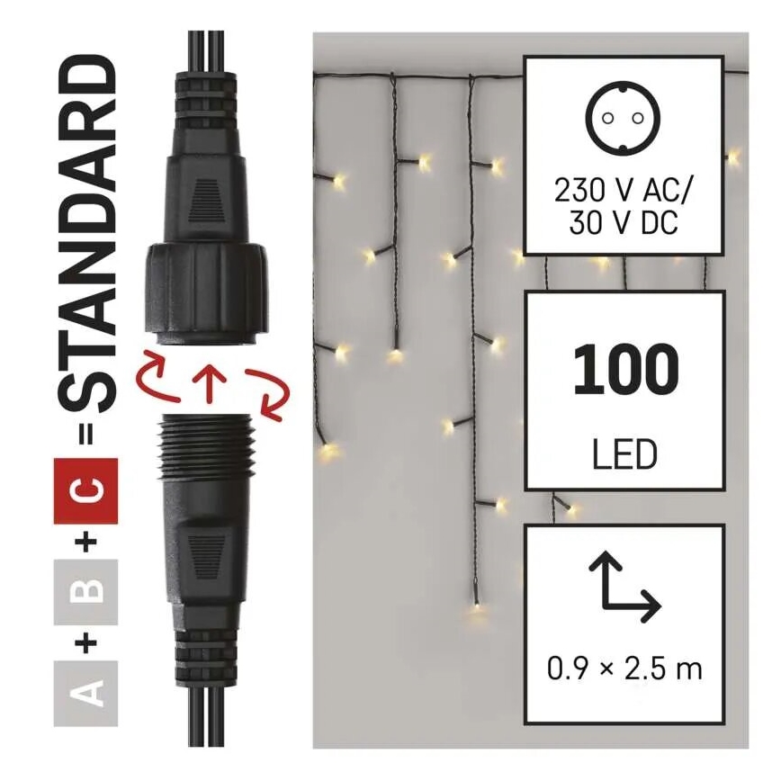 Зовнішня LED гірлянда 100xLED/2,5x0,9m IP44 теплий білий