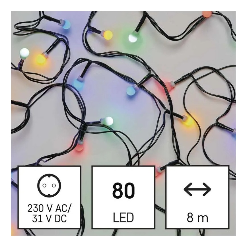 Зовнішня різдвяна гірлянда LED, 80 світлодіодів, 8 режимів, 13 м, багатобарвна, IP44