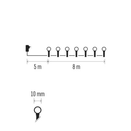 Зовнішня різдвяна гірлянда LED, 80 світлодіодів, 8 режимів, 13 м, багатобарвна, IP44