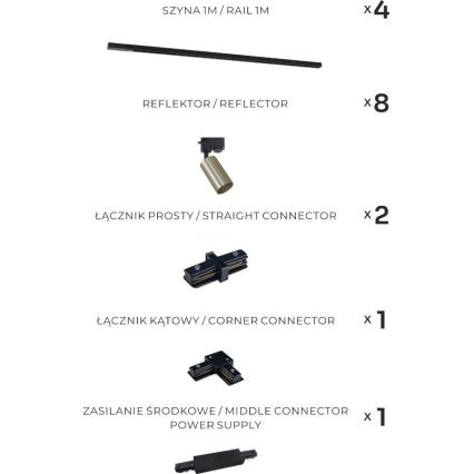 Zuma Line - Точковий світильник у шинній системі 8xGU10/35W/230V чорний/золотий