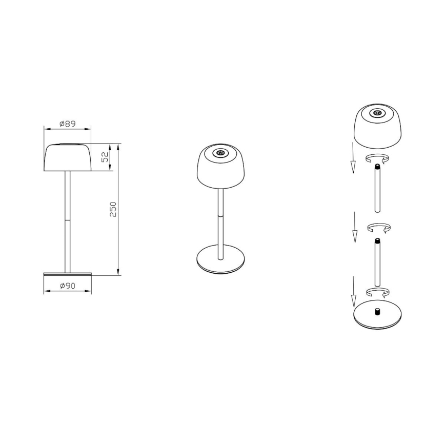 Zuma Line - Світлодіодна регульована настільна лампа з акумулятором LED/2W/1200 mAh IP44 чорна