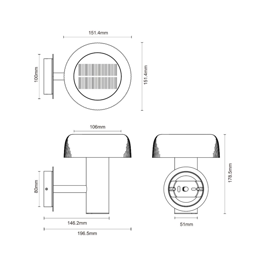 Zuma Line - LED Настінна лампа на сонячній батареї LED/2,5W/2000 mAh IP44 чорний