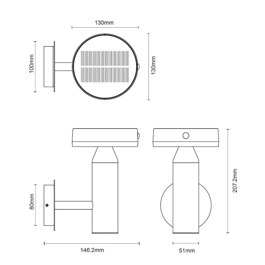 Zuma Line - Сонячний настінний світильник LED з датчиком руху та сутінків LED/4,5 Вт/2000 мАг IP44 чорний