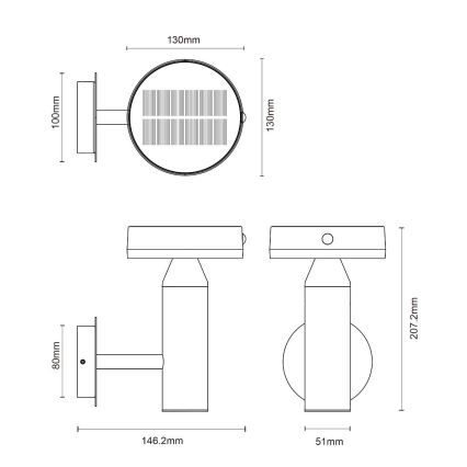 Zuma Line - Светодиодная настенная лампа на солнечной батарее с датчиком движения и освещенности LED/4,5W/2000 mAh IP44 черный