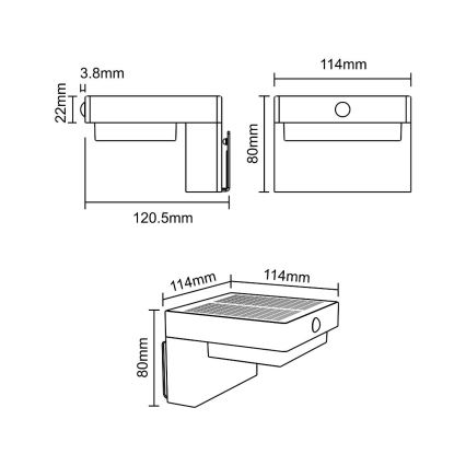 Zuma Line - LED сонячний настінний світильник з датчиком руху та сутінків LED/4,5W/2000 mAh IP44 чорний