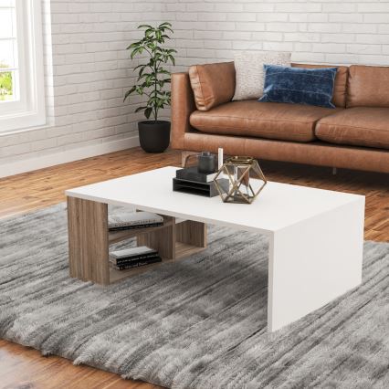 Журнальний столик DEFNE 34x90 см білий/коричневий