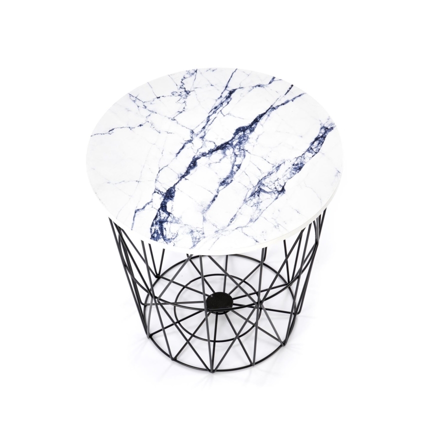 Журнальний столик HARISSA 41x42 см чорний/білий мармуровий декор