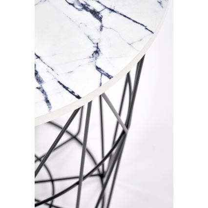 Журнальний столик HARISSA 41x42 см чорний/білий мармуровий декор