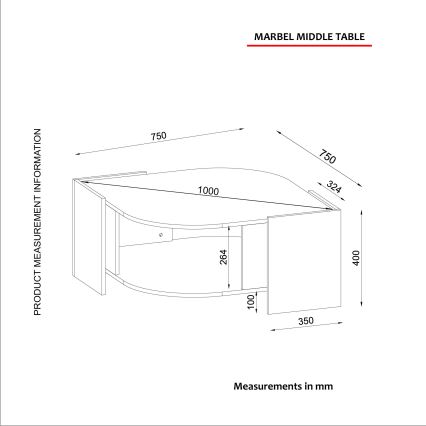 Журнальний столик MARBEL 40x75 см коричневий/чорний