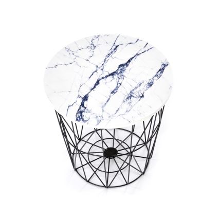 Журнальный столик HARISSA 41x42 см черный/белый мраморный декор