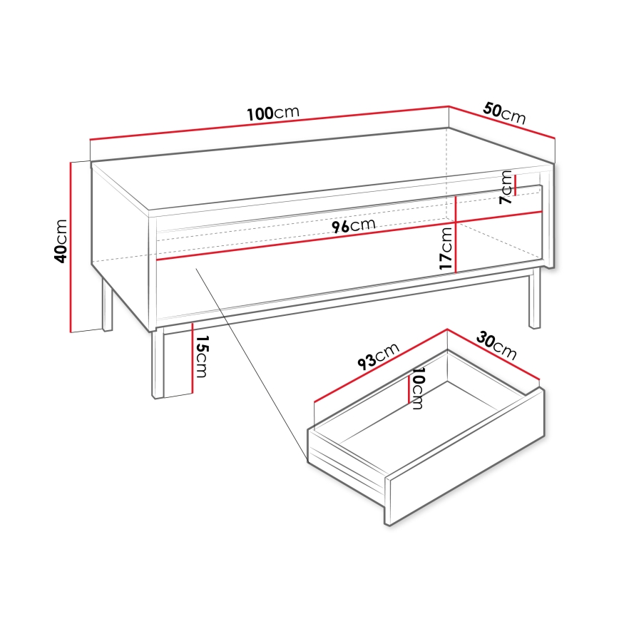 Журнальный столик OZMI 40x100 см, черный