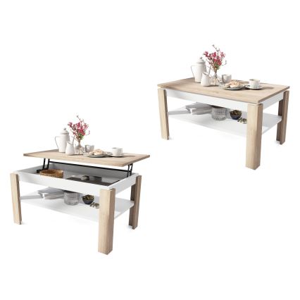 Журнальный столик‑трансформер ADEN с подъёмной столешницей и полкой, дуб сонома/белый