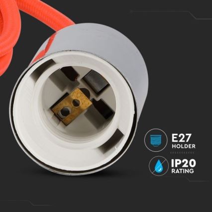 Кабель питания 1xE27/60W/230V оранжевый/блестящий хром