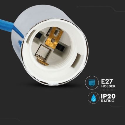 Кабель питания 1xE27/60W/230V синий/блестящий хром
