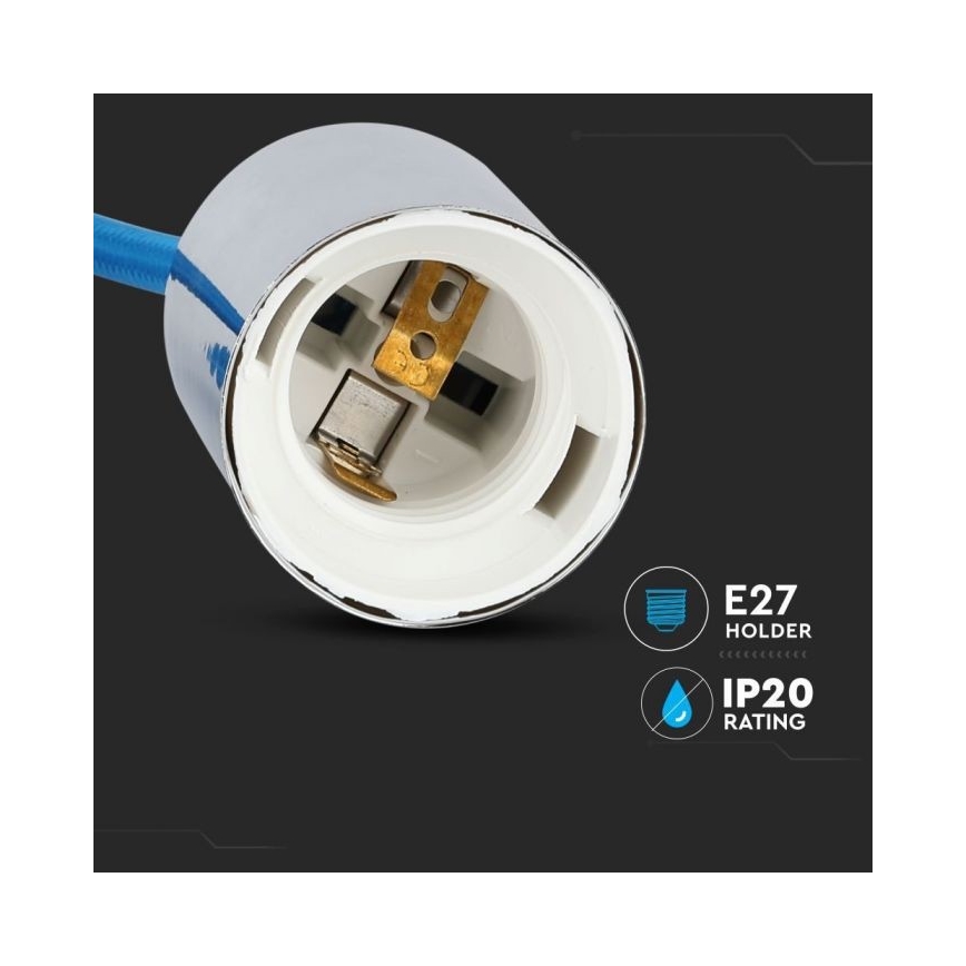 Кабель питания 1xE27/60W/230V синий/блестящий хром
