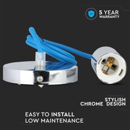 Кабель питания 1xE27/60W/230V синий/блестящий хром