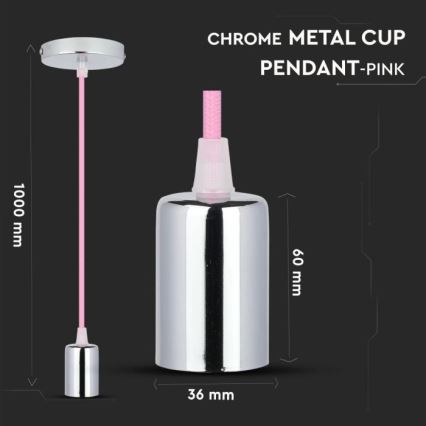 Кабель питания 1xE27/60W/230V светло-розовый/блестящий хром