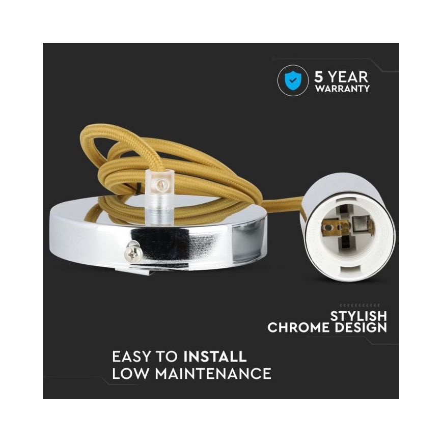 Кабель питания 1xE27/60W/230V коричневый/блестящий хром