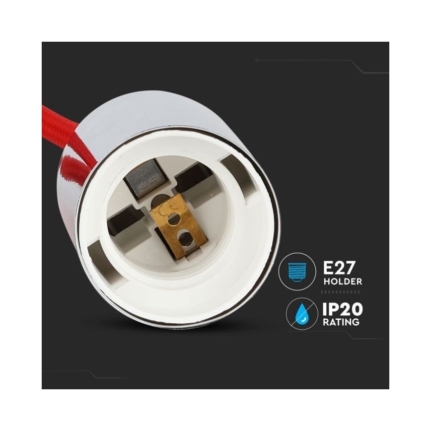 Кабель питания 1xE27/60W/230V красный/блестящий хром