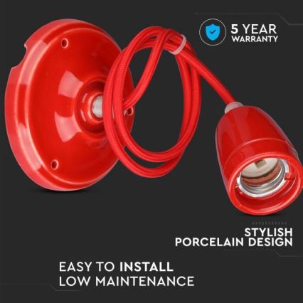 Кабель питания 1xE27/60W/230V красный/фарфор