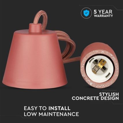 Кабель живлення 1xE27/60W/230V бетон/червоний