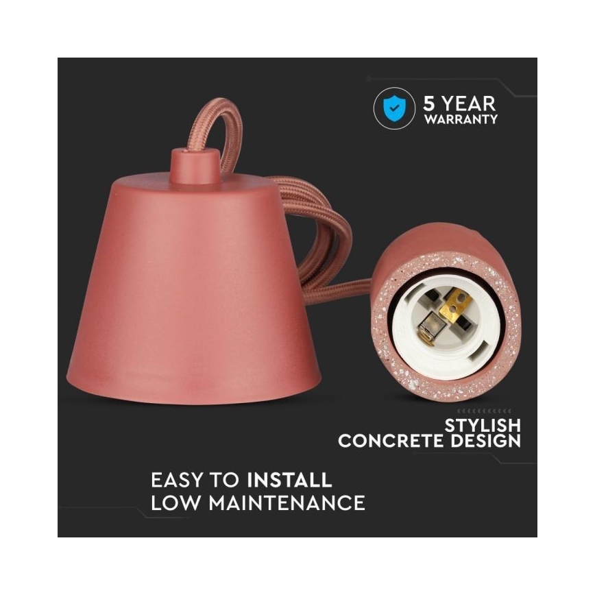 Кабель живлення 1xE27/60W/230V бетон/червоний