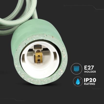 Кабель живлення 1xE27/60W/230V бетон/зелений