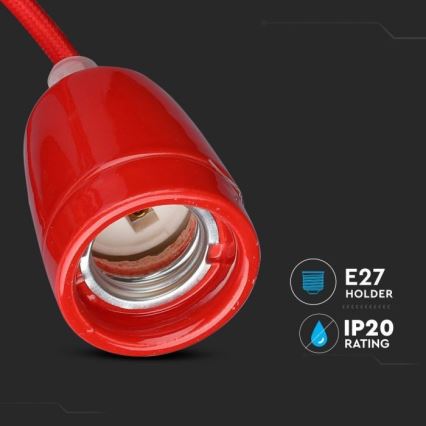 Кабель живлення 1xE27/60W/230V червоний/порцеляна