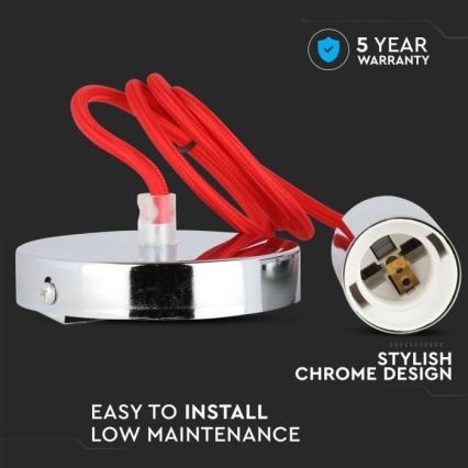 Кабель живлення 1xE27/60W/230V червоний/глянцевий хром