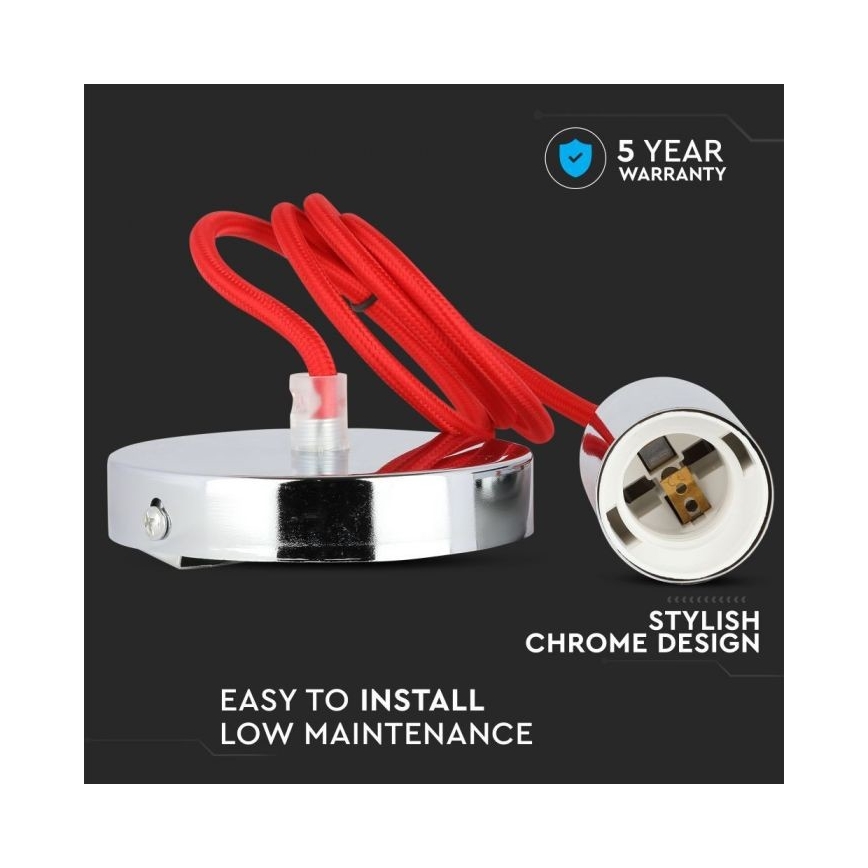 Кабель живлення 1xE27/60W/230V червоний/глянцевий хром