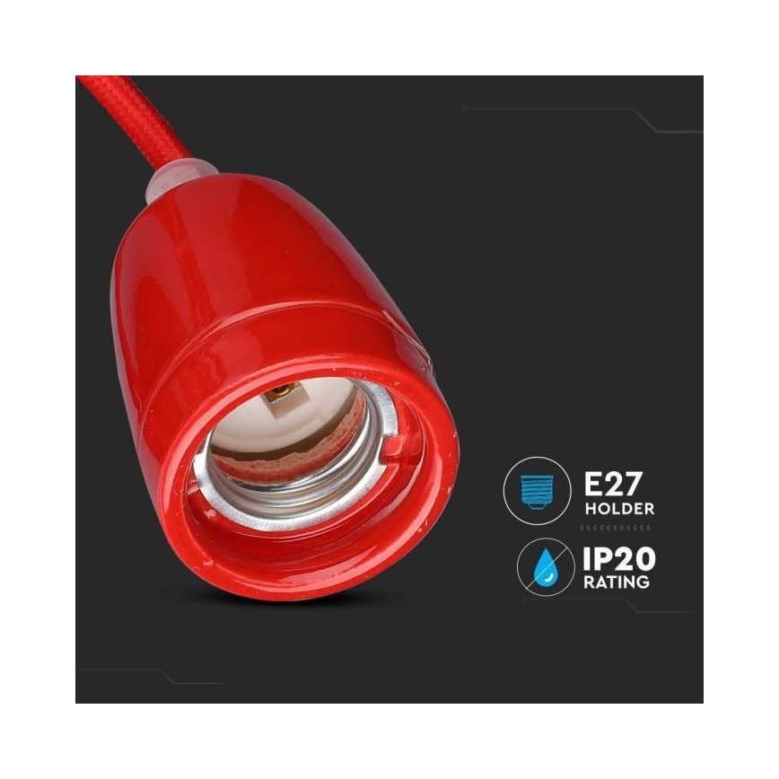 Кабель живлення 1xE27/60W/230V червоний/порцеляна