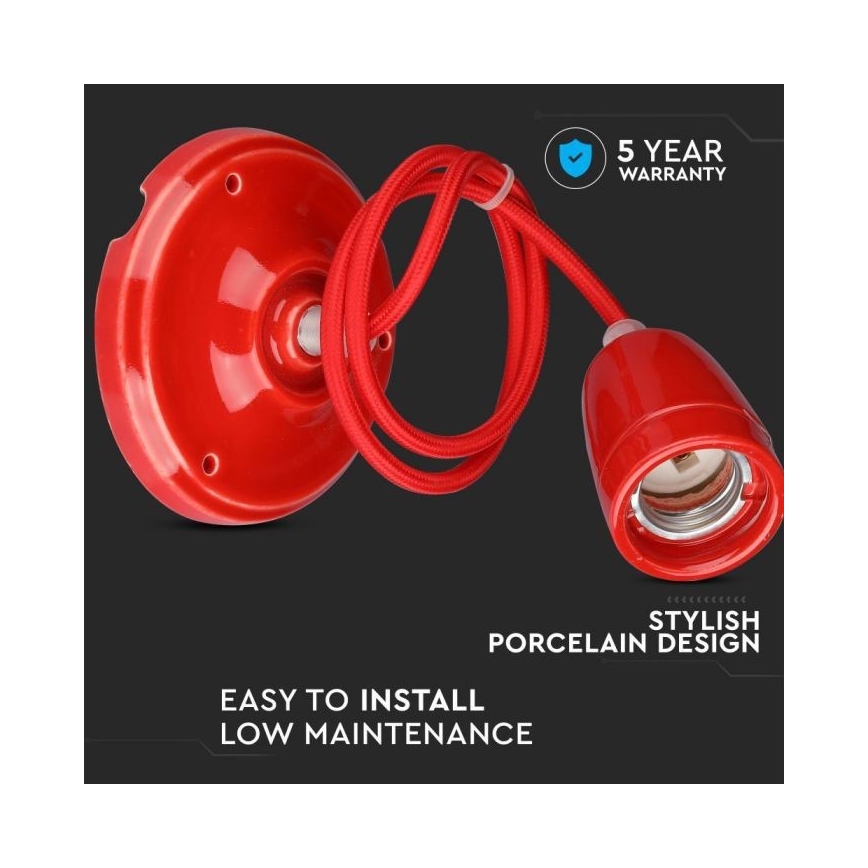 Кабель живлення 1xE27/60W/230V червоний/порцеляна