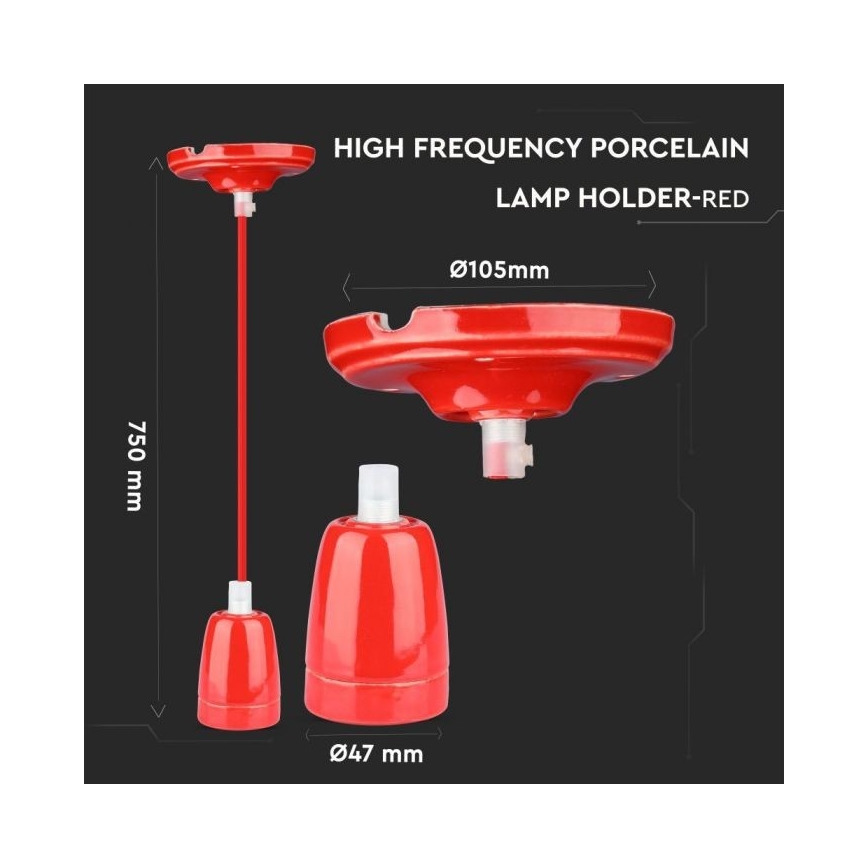 Кабель живлення 1xE27/60W/230V червоний/порцеляна