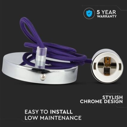 Кабель живлення 1xE27/60W/230V фіолетовий/глянцевий хром