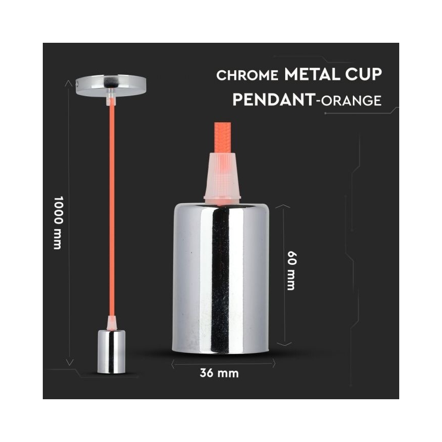 Кабель живлення 1xE27/60W/230V помаранчевий/глянцевий хром