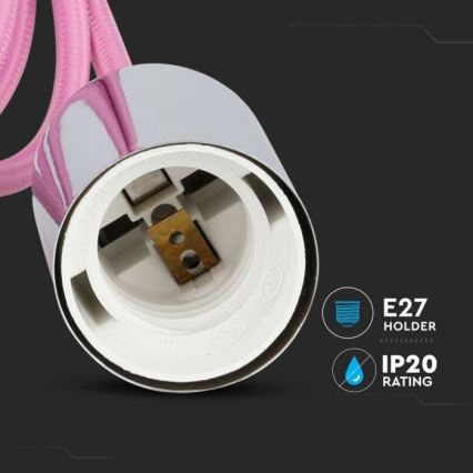 Кабель живлення 1xE27/60W/230V світло-рожевий/глянцевий хром