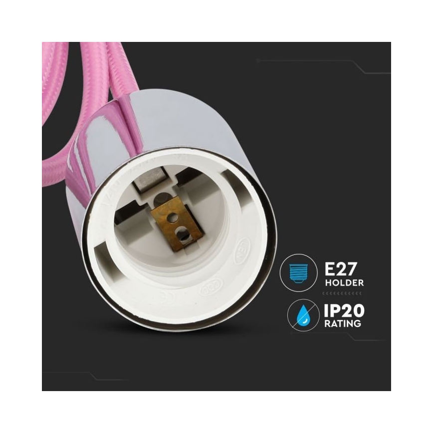 Кабель живлення 1xE27/60W/230V світло-рожевий/глянцевий хром
