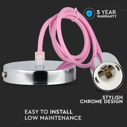 Кабель живлення 1xE27/60W/230V світло-рожевий/глянцевий хром