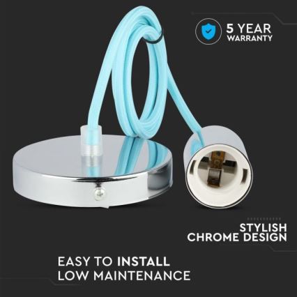 Кабель живлення 1xE27/60W/230V світло-синій/глянцевий хром