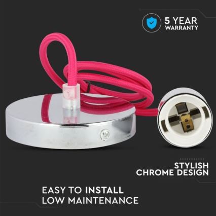 Кабель живлення 1xE27/60W/230V темно-рожевий/глянцевий хром